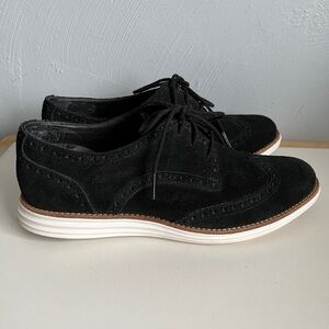 Cole Haan LunarGrand Black Suede Wingtip Brogue Oxford Lace Up Leather 8B EUC